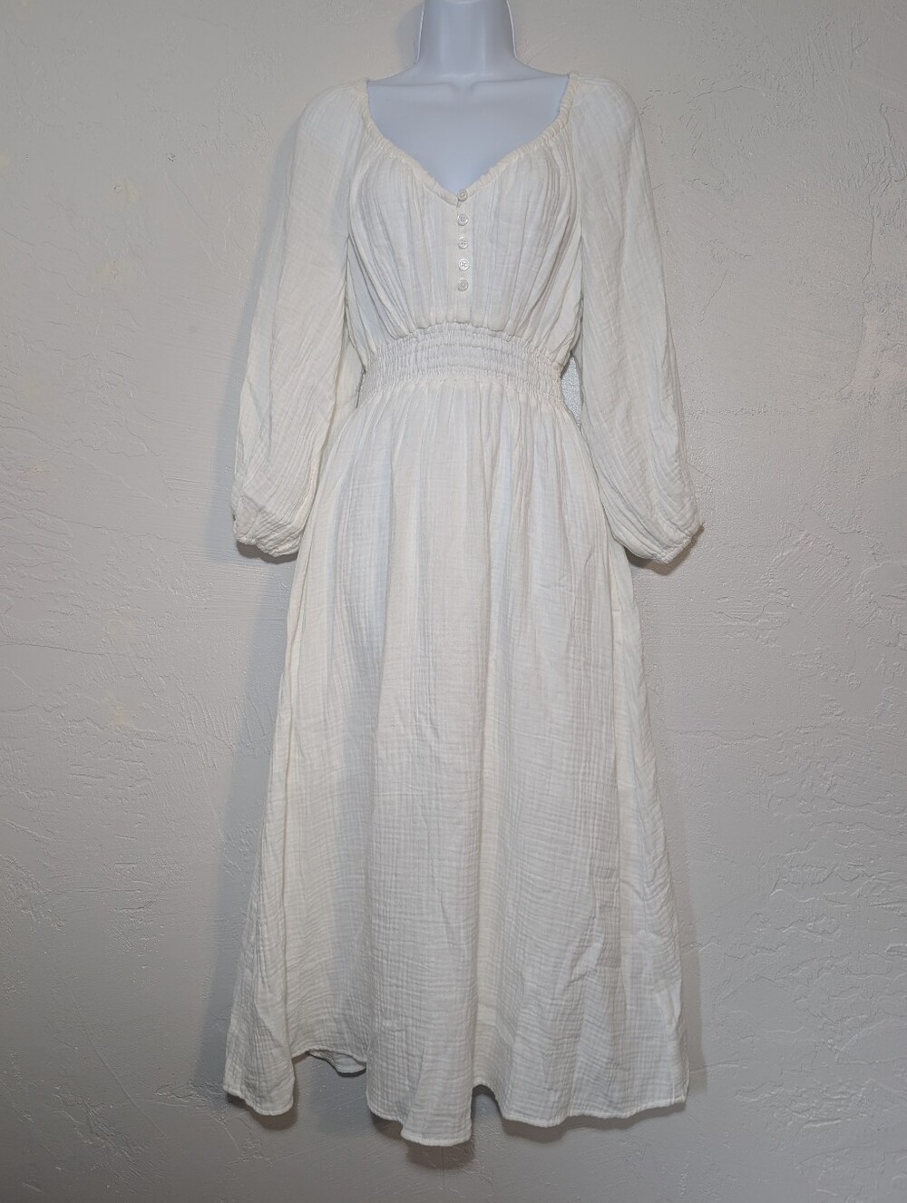 J. Crew White Long Sleeve Gauze Cotton Maxi Dress Coastal Preppy Minimalist
